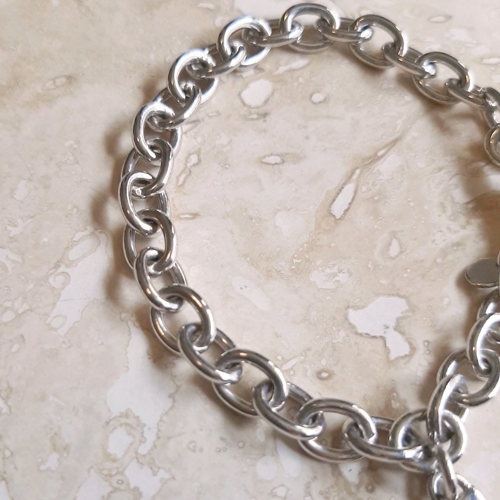 Silver Tone Bronze Milor Italy Cross Charm Bracelet - Picture 3 of 6